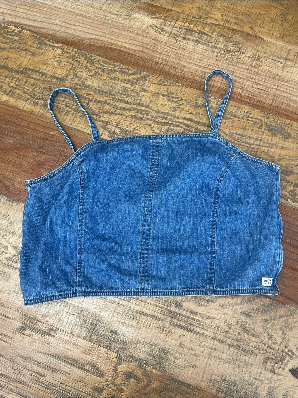 Y2K Route 66 Womens Tank Top Size Large Denim spaghetti strap cami crop